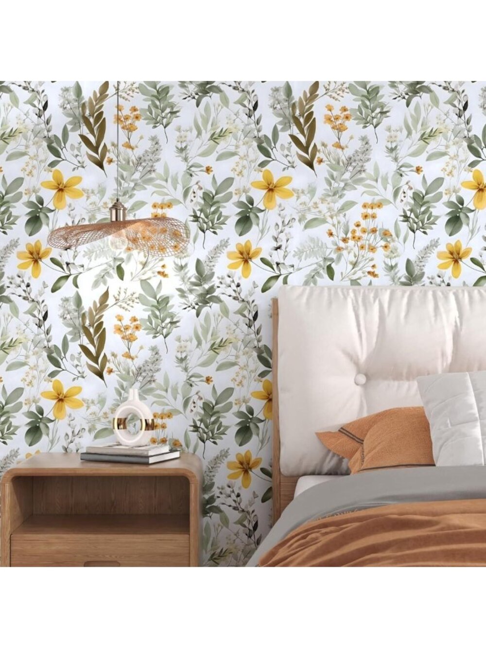 Peel and Stick Vintage Floral Wallpaper - Green Leaf Botanical Self-Adhesive - Picture 4 of 8